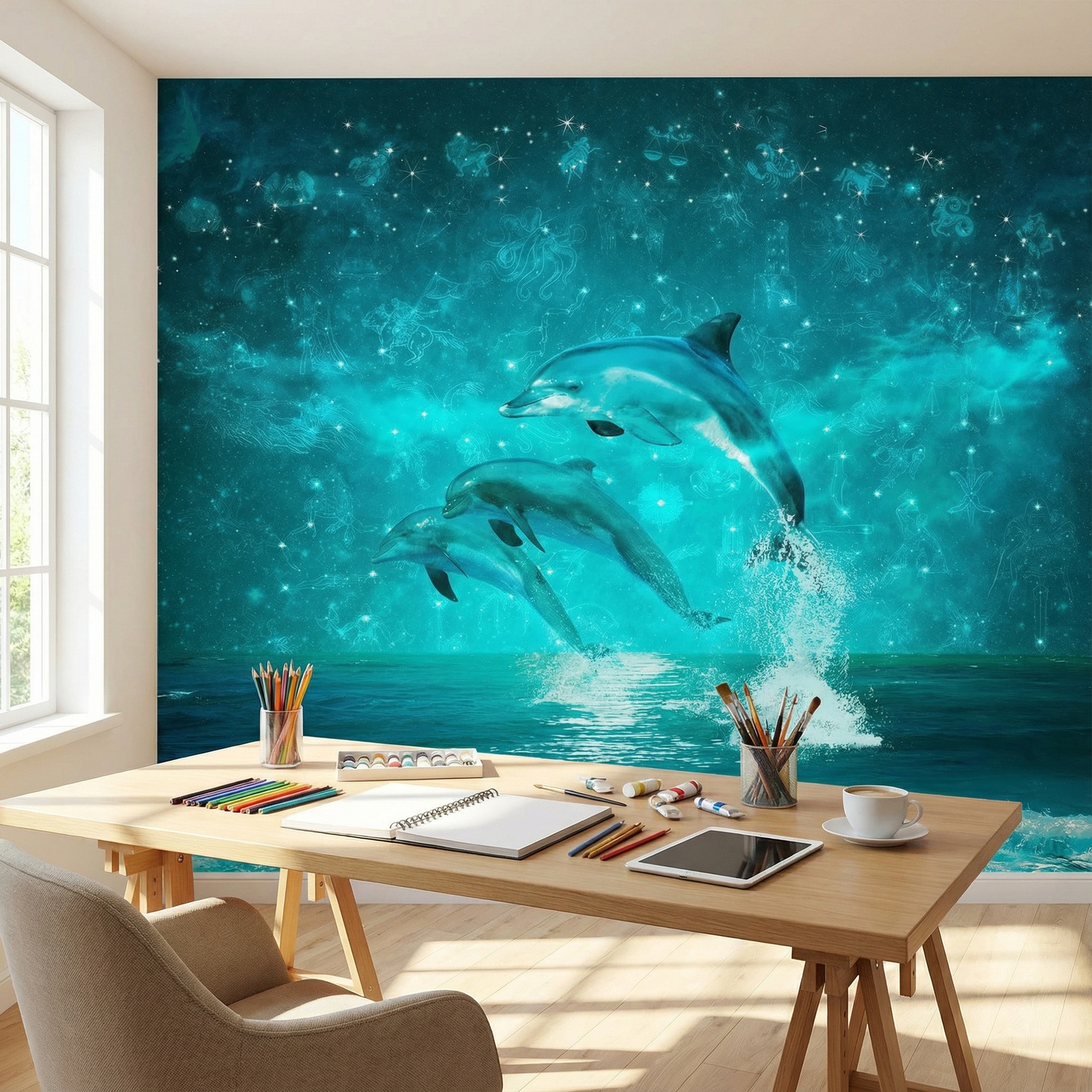 Poster xxl: Dauphins et constellations