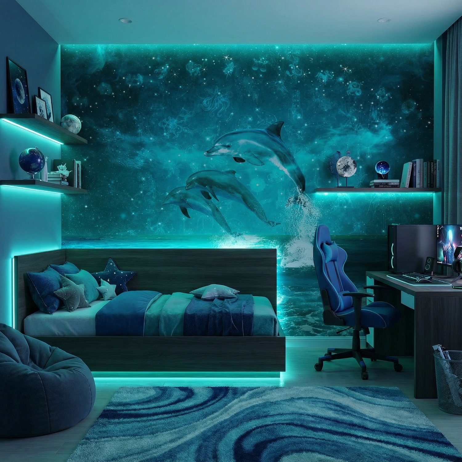 Poster xxl: Dauphins et constellations