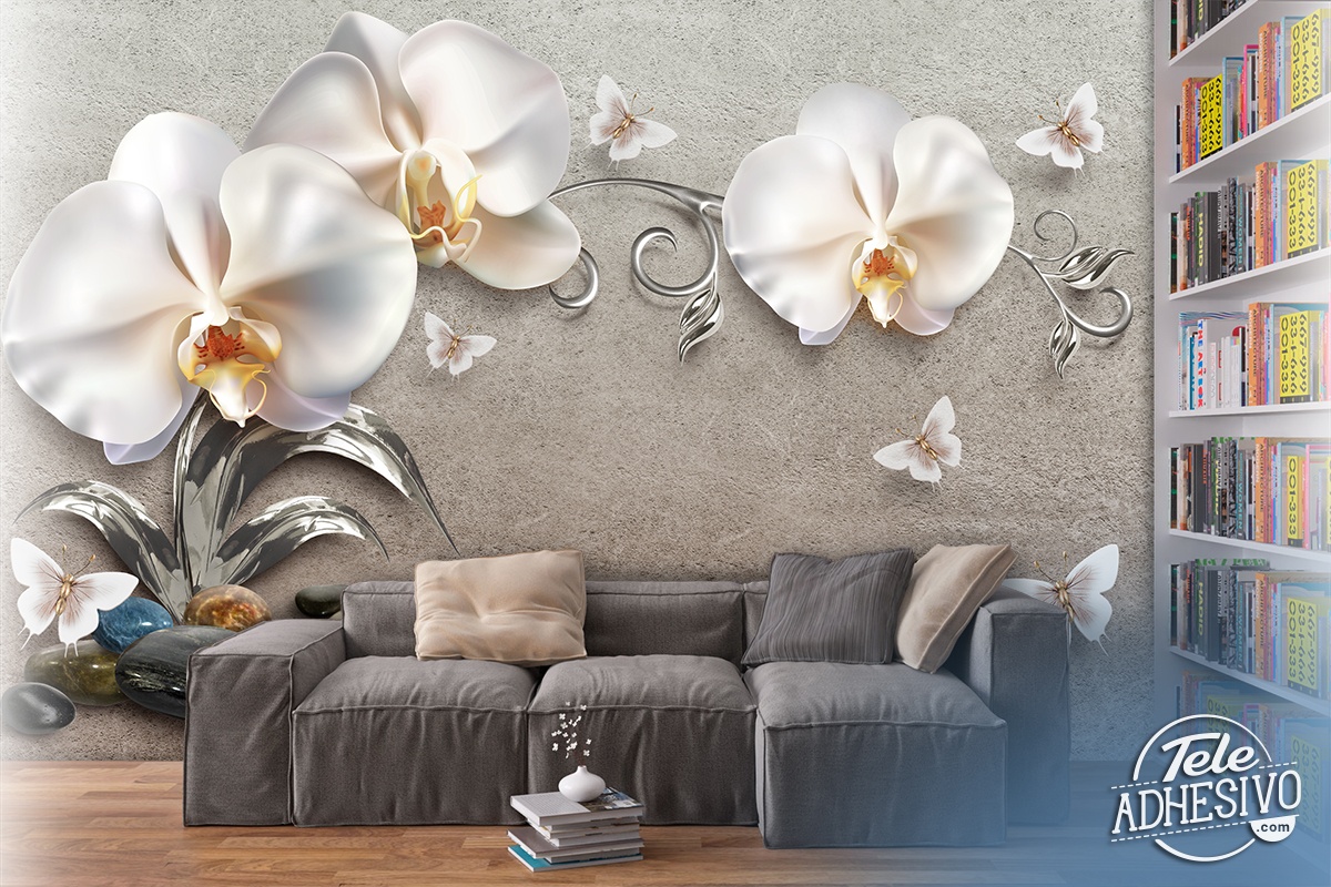 Poster xxl: Orchidées blanches et papillons