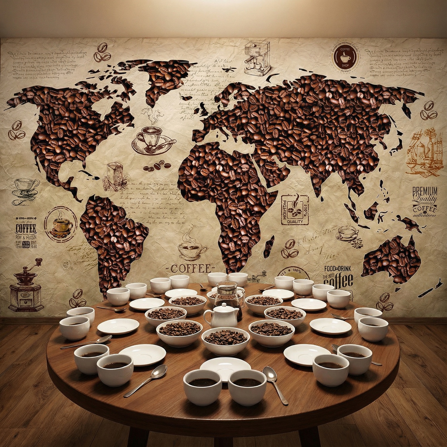 Poster xxl: Carte du monde du caf&eacute;