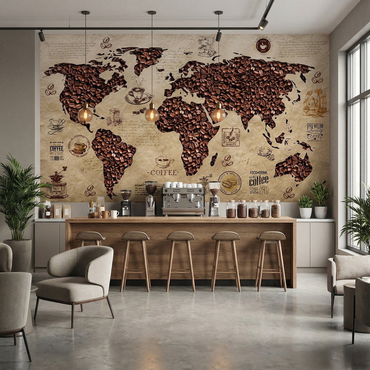 Poster xxl: Carte du monde du caf&eacute;