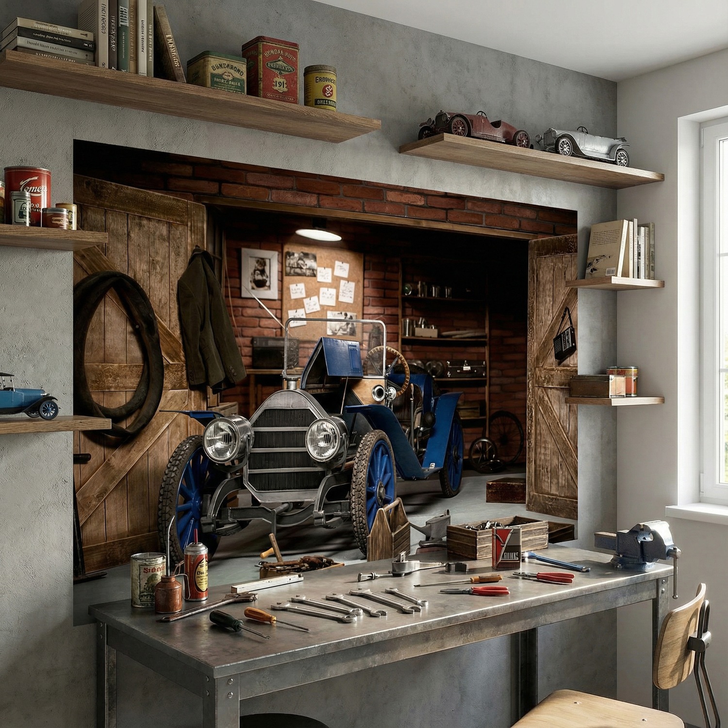 Poster xxl: Une vieille voiture dans le garage