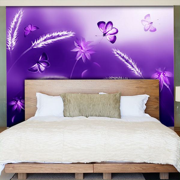 Poster xxl: Blé et papillons en violet