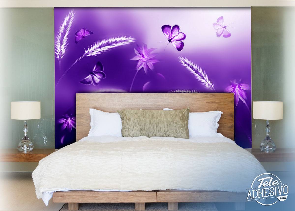 Poster xxl: Blé et papillons en violet