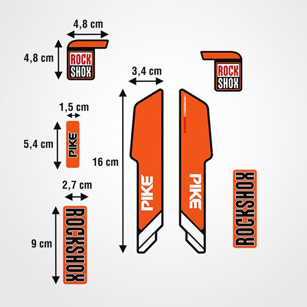 Autocollants: Fourches de v&eacute;lo Rock Shox Pike en orange et noir