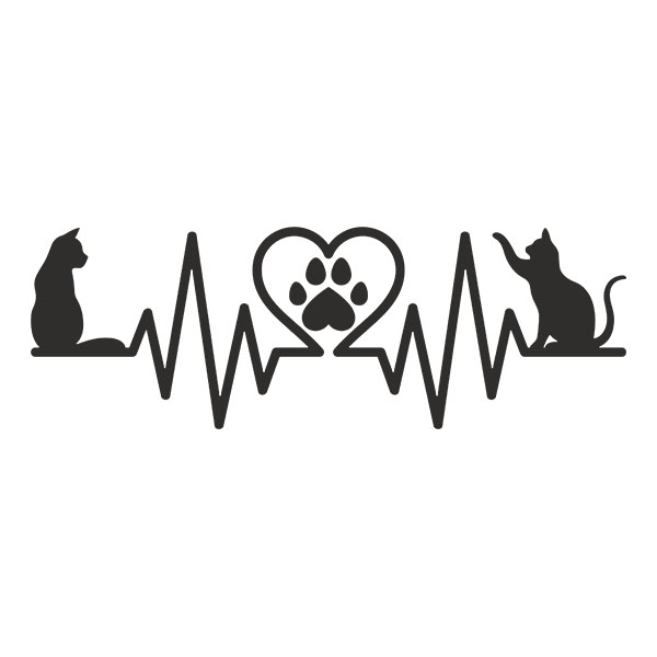 Autocollants: Amour des chats Cardiogramme