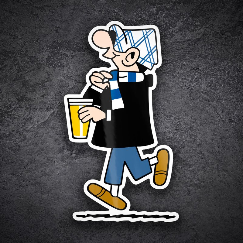 Autocollants: Supporter de football avec &eacute;charpe et bi&egrave;re