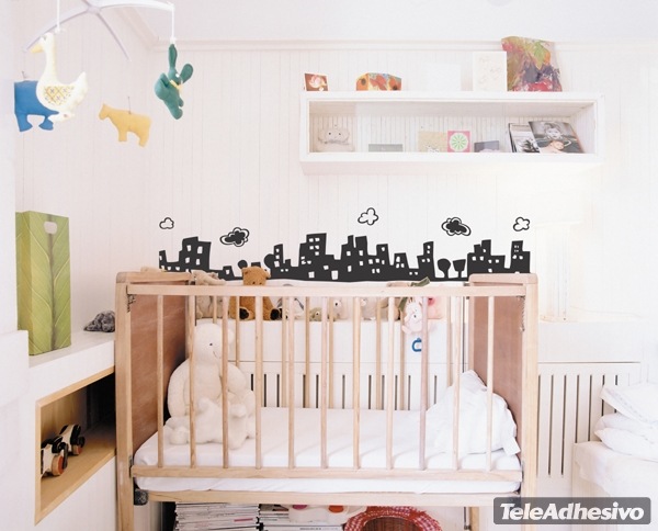 Stickers muraux chambre de bébé skyline ville magique