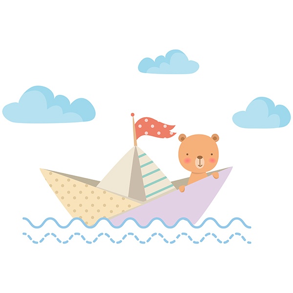 Stickers pour enfants: Ours en peluche dans un bateau en papier