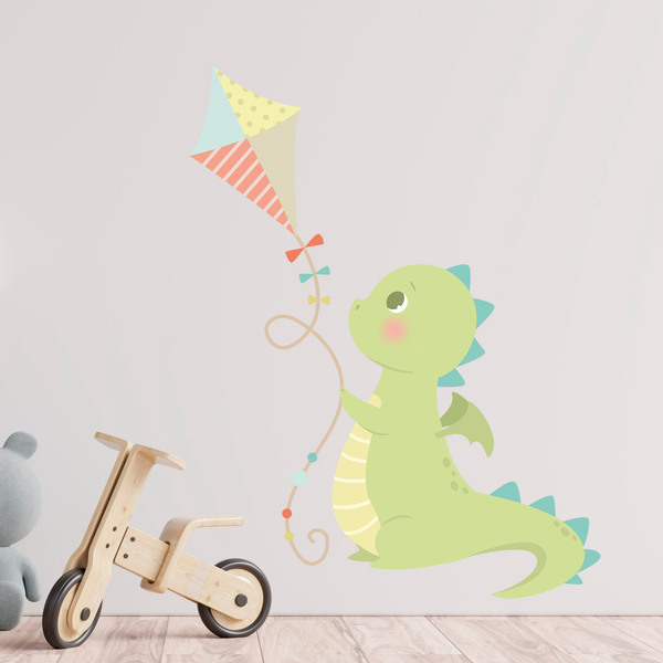 Stickers pour enfants: Dragon jouant avec le cerf-volant