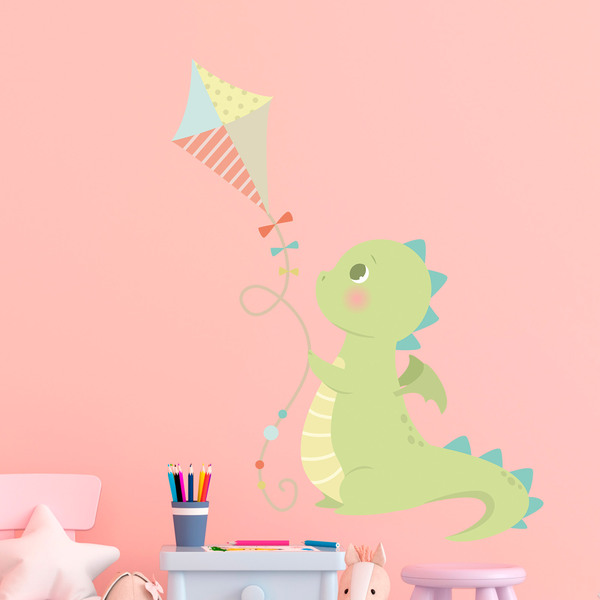 Stickers pour enfants: Dragon jouant avec le cerf-volant