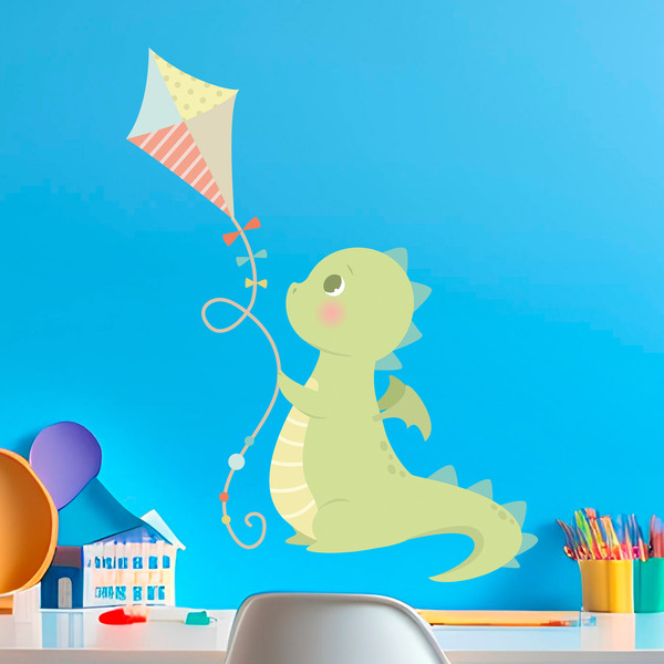 Stickers pour enfants: Dragon jouant avec le cerf-volant