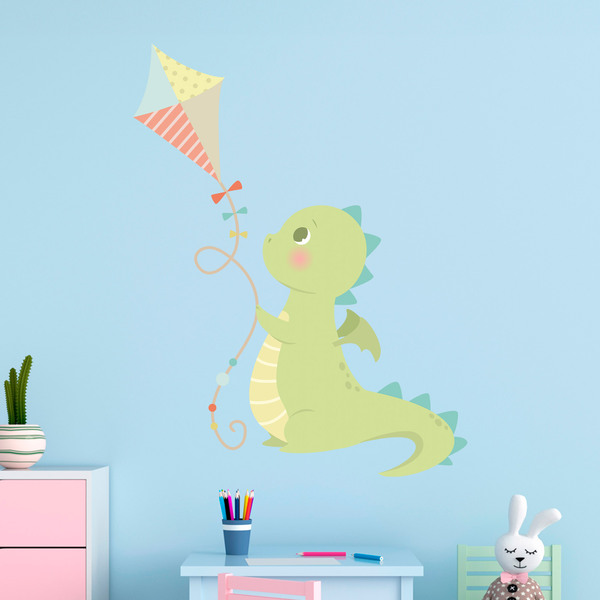 Stickers pour enfants: Dragon jouant avec le cerf-volant