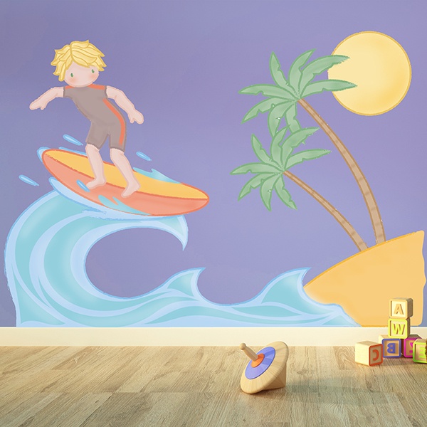 Stickers pour enfants: Surf à côté de la plage