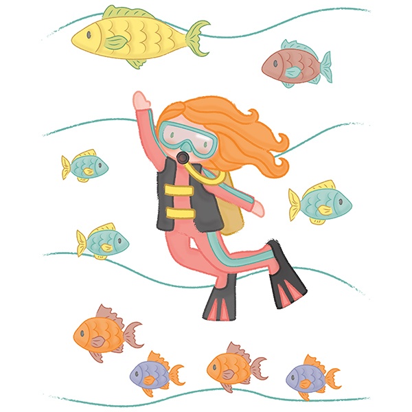 Stickers pour enfants: Accompagné de plongeur de poisson