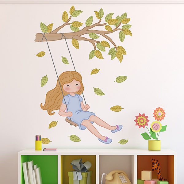 Sticker mural enfant Fille qui se balance