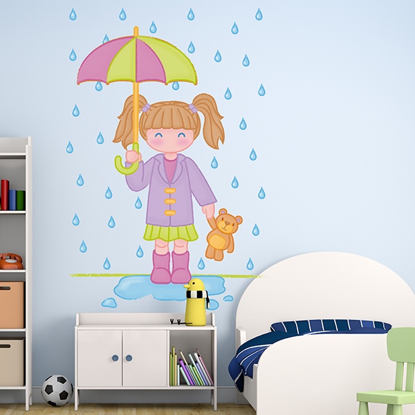 Stickers pour enfants: Fille sous la pluie