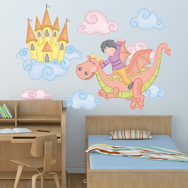 Stickers pour enfants: Enfant volant avec un dragon