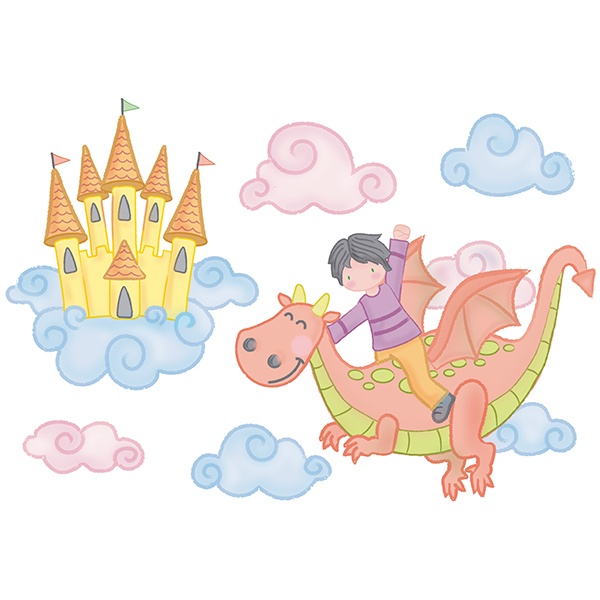 Stickers pour enfants: Enfant volant avec un dragon
