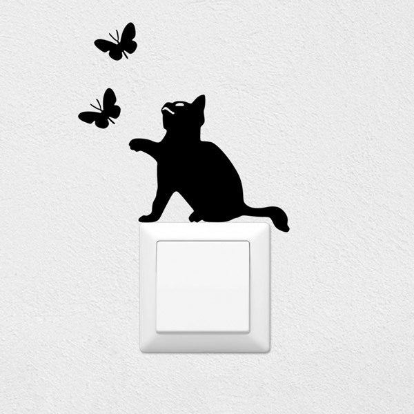 Stickers muraux: Le Chat Joue avec les Papillons
