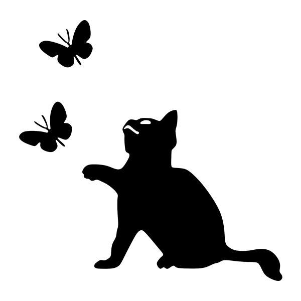 Stickers muraux: Le Chat Joue avec les Papillons