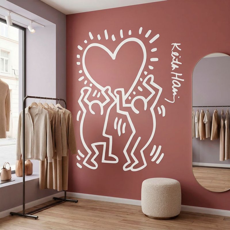 Stickers muraux: Keith Haring - personnages tenant un c&oelig;ur