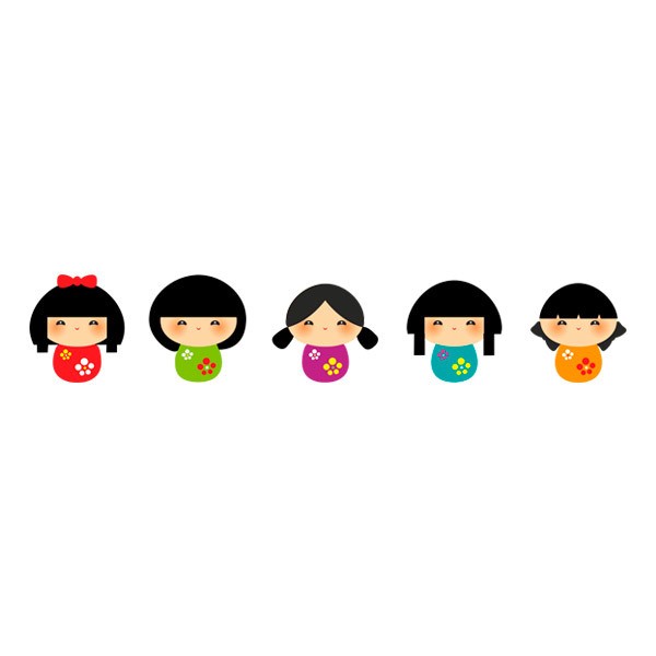 Stickers pour enfants: Kit de 5 poupées Kokeshi