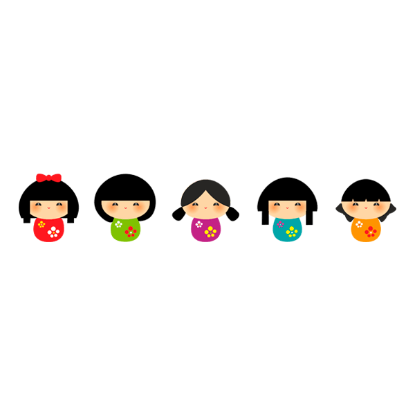 Stickers pour enfants: Kit de 5 poupées Kokeshi