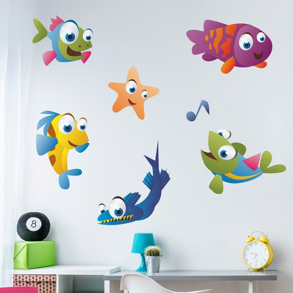 Sticker Mural Enfant Monde Sous-Marin 130x42 Cm - Autocollant Poissons, Coraux, Nemo - Déco Salle De Bain Et Chambre Imperméable