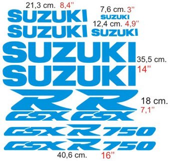 Autocollants: GSXR 750 1996 avec Logos en Diff&eacute;rents Tailles