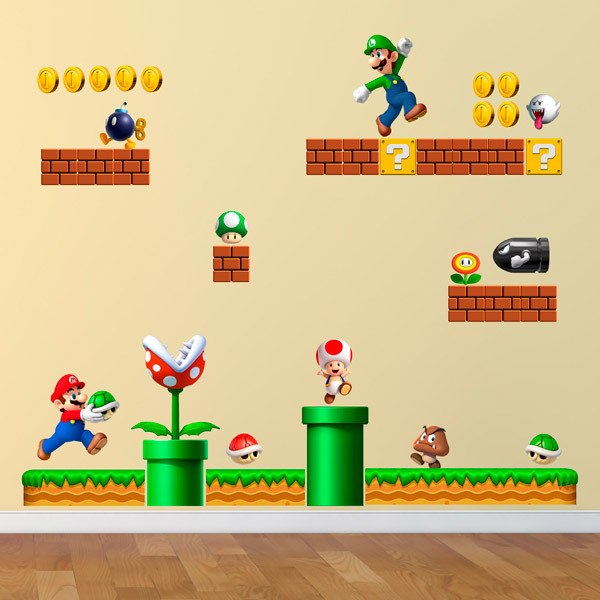 Stickers pour enfants: Kit 38X Mario Bros Royaume des Champignons