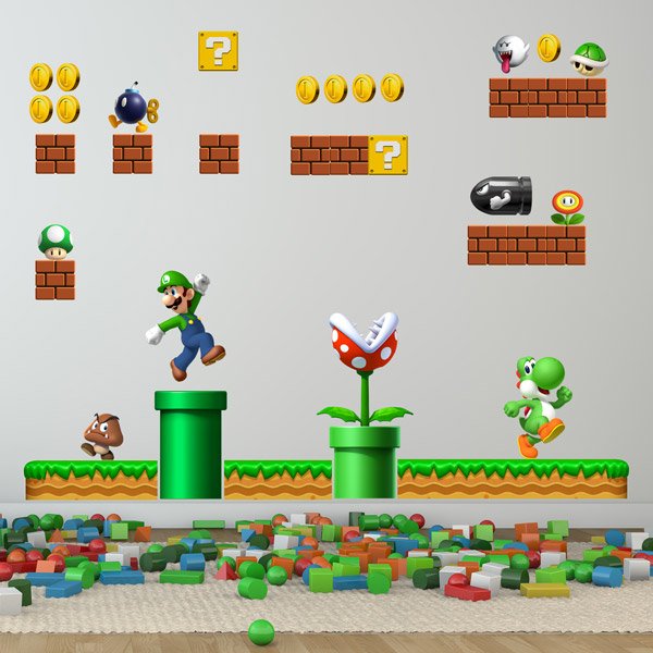Stickers pour enfants: Kit 38X Mario Bros Royaume des Champignons