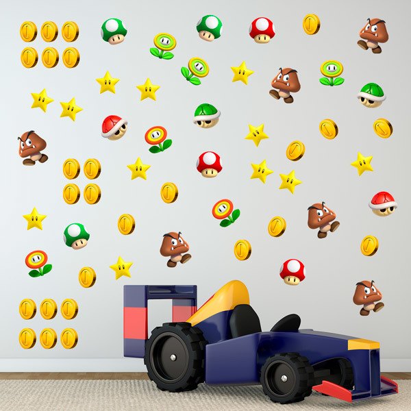 Stickers pour enfants: Kit 60X Mario Bros Personnages et Monnai