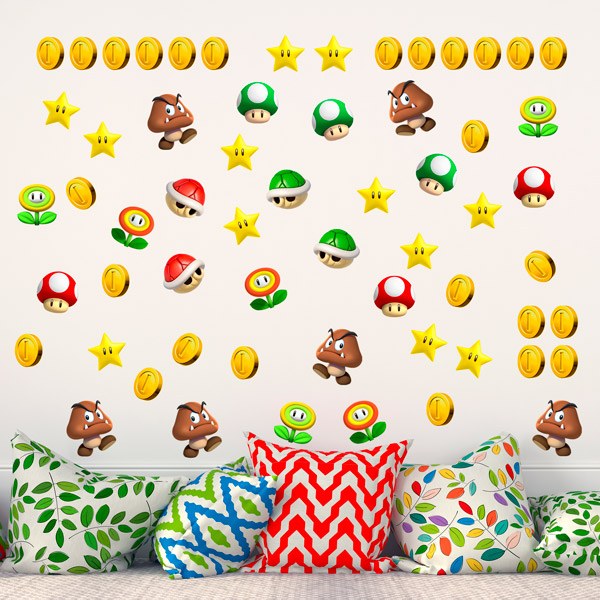 Stickers pour enfants: Kit 60X Mario Bros Personnages et Monnai