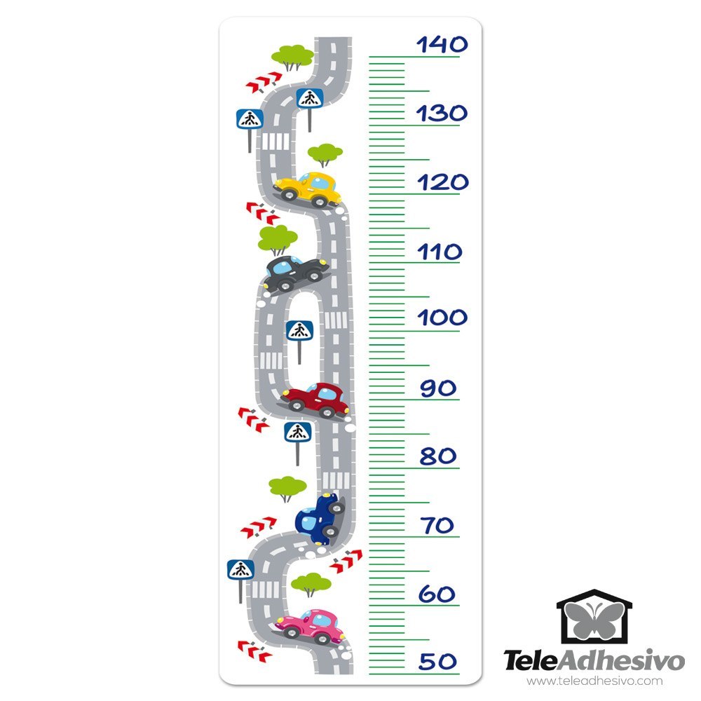 Stickers pour enfants: Toise Murale route et voitures