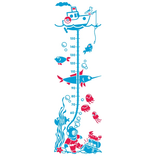 Stickers pour enfants: Toise Murale Plongeur sous la mer