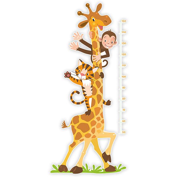 Stickers pour enfants: Toise Murale Girafe, singe et tigre en train