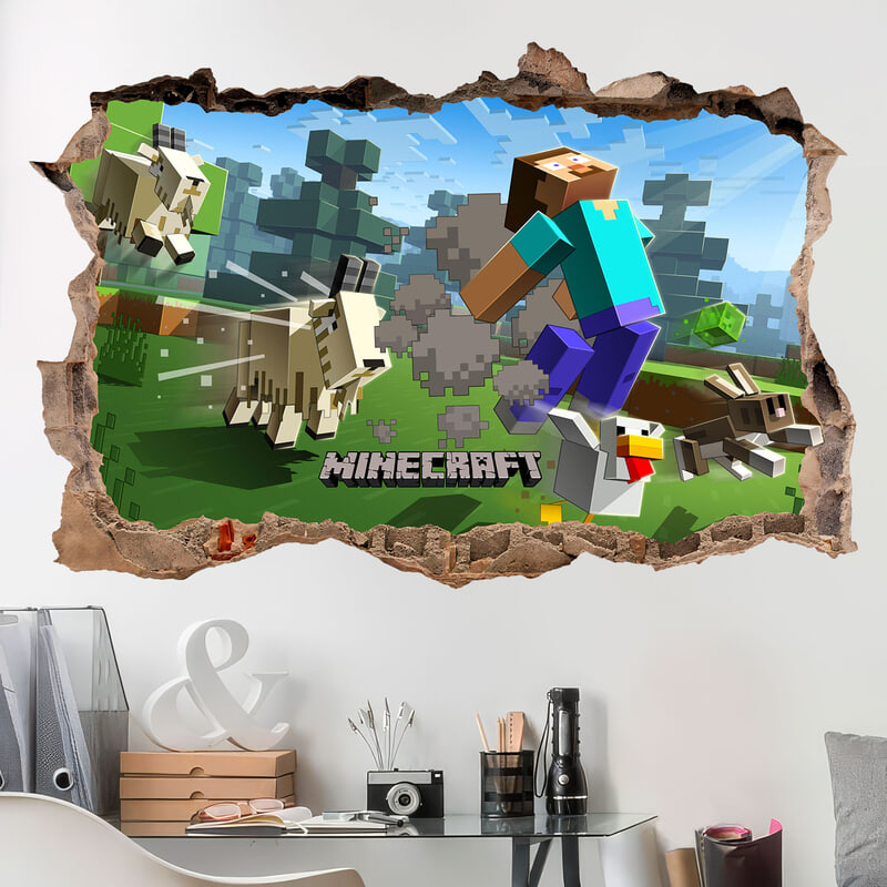 Stickers muraux: Minecraft Trou 3D Chèvres et Animaux