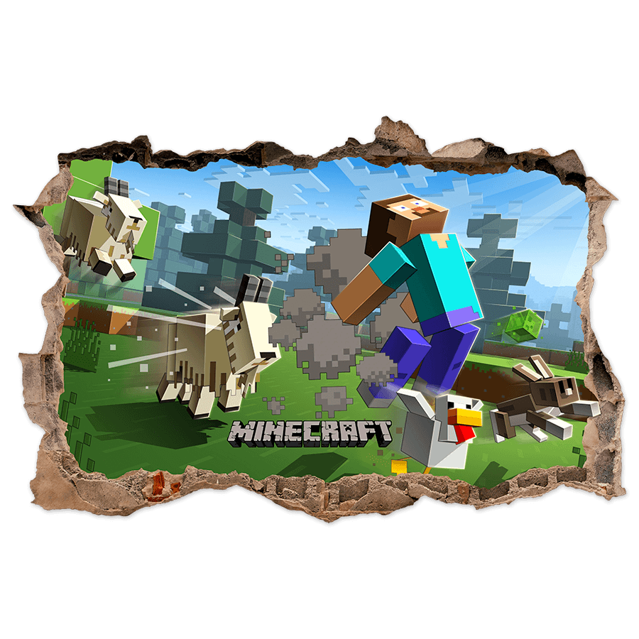 Stickers muraux: Minecraft Trou 3D Chèvres et Animaux