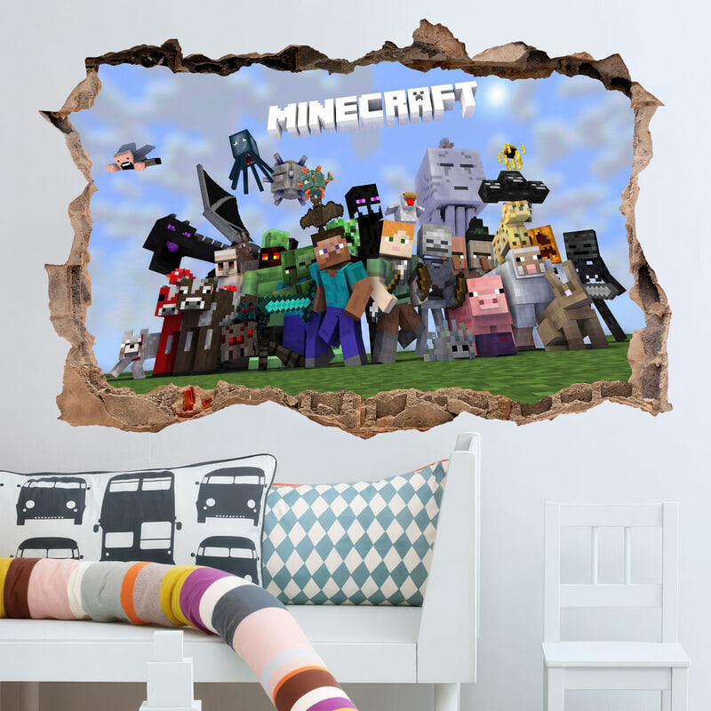 Stickers muraux: Minecraft Trou 3D Personnages et Créatures