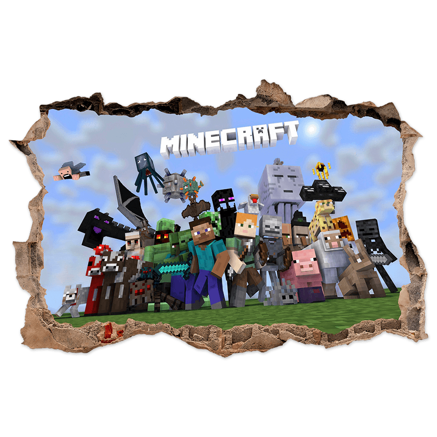 Stickers muraux: Minecraft Trou 3D Personnages et Créatures