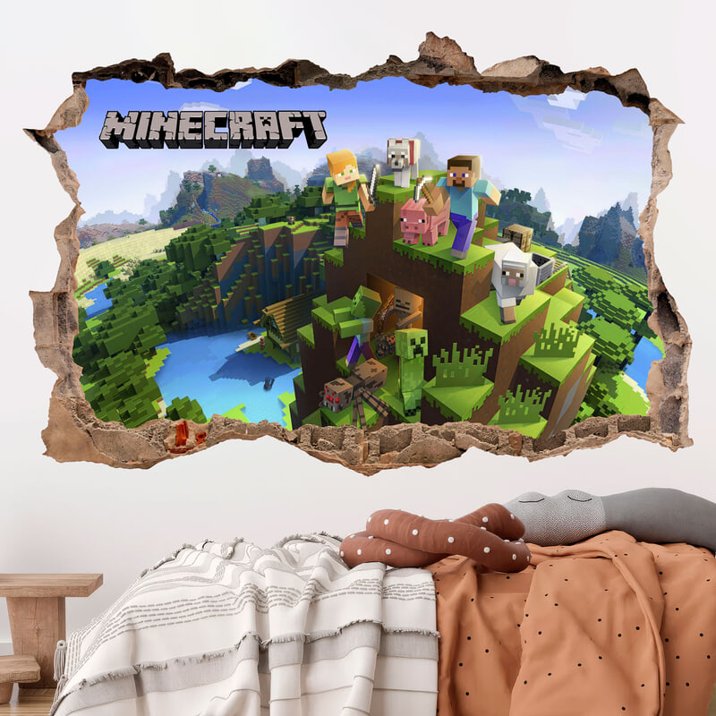 Stickers muraux: Minecraft Trou dans le Mur Montagne et Personnages