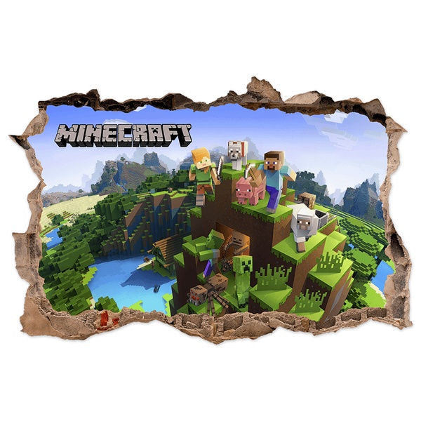 Stickers muraux: Minecraft Trou dans le Mur Montagne et Personnages