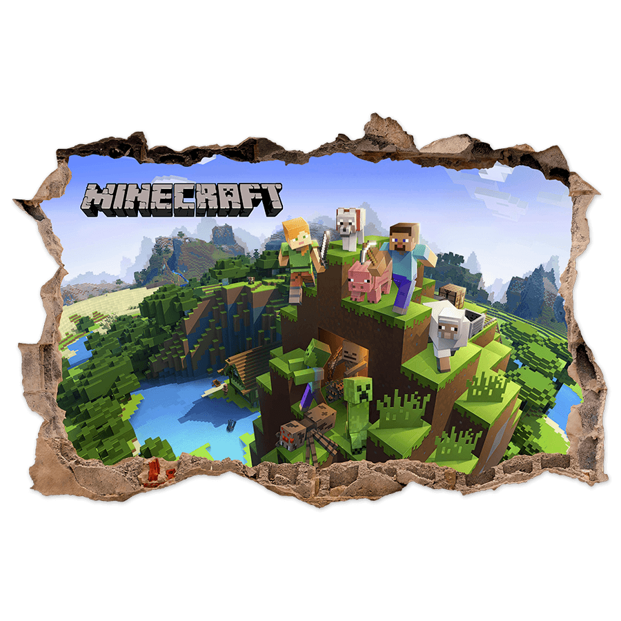 Stickers muraux: Minecraft Trou dans le Mur Montagne et Personnages