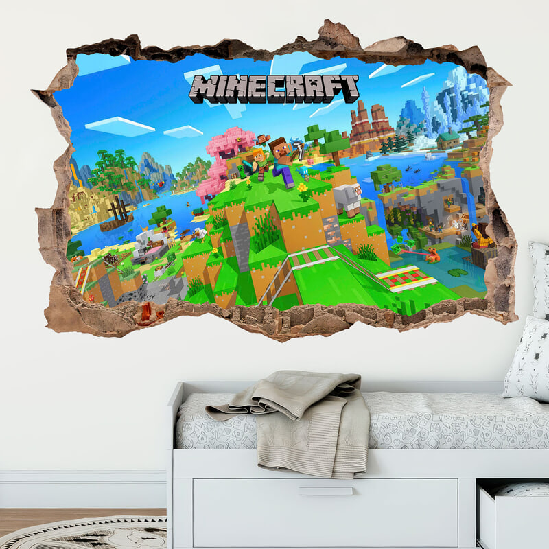 Stickers muraux: Minecraft Trou dans le Mur Monde et Personnages