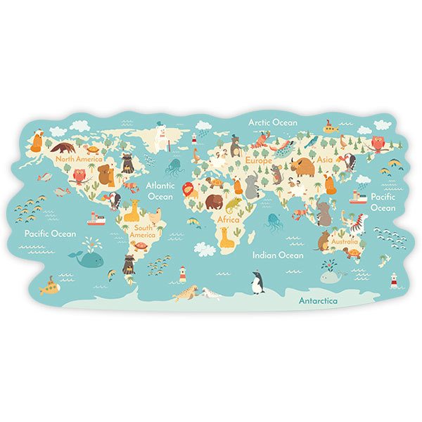 Stickers pour enfants: Carte du monde Les animaux dans le monde