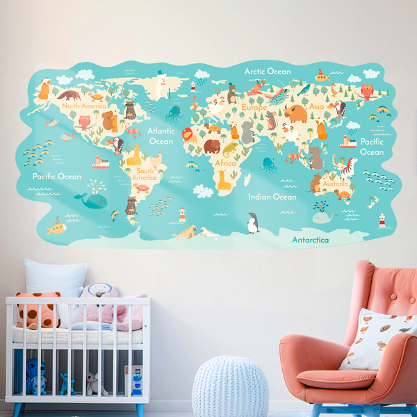 Stickers pour enfants: Carte du monde Les animaux dans le monde