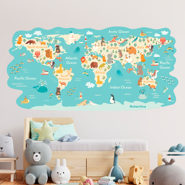 Stickers pour enfants: Carte du monde Les animaux dans le monde