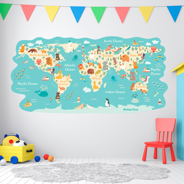 Stickers pour enfants: Carte du monde Les animaux dans le monde