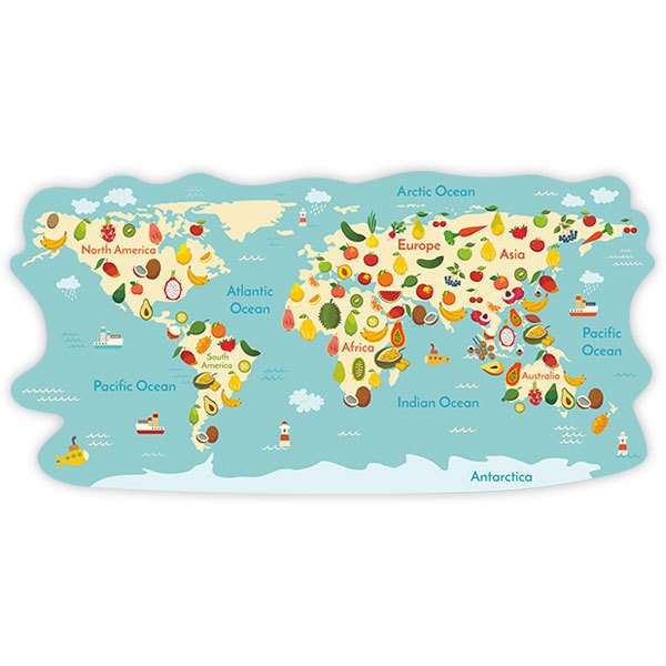 Stickers pour enfants: Carte mondiale des fruits